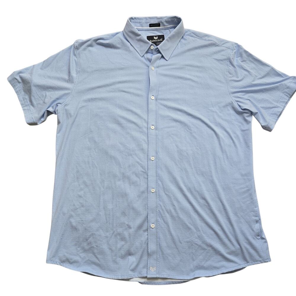 Buttercloth Mens 3XL Tall Fit Shirt Button Short Sleeve Icy Cotton Diamond Print